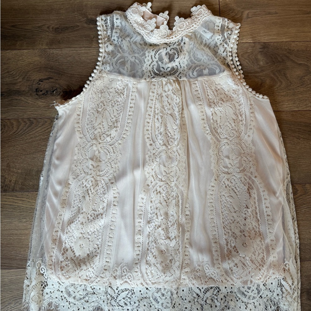 Ivory Lace Sleeveless Blouse – High Neck Victorian Style Size M